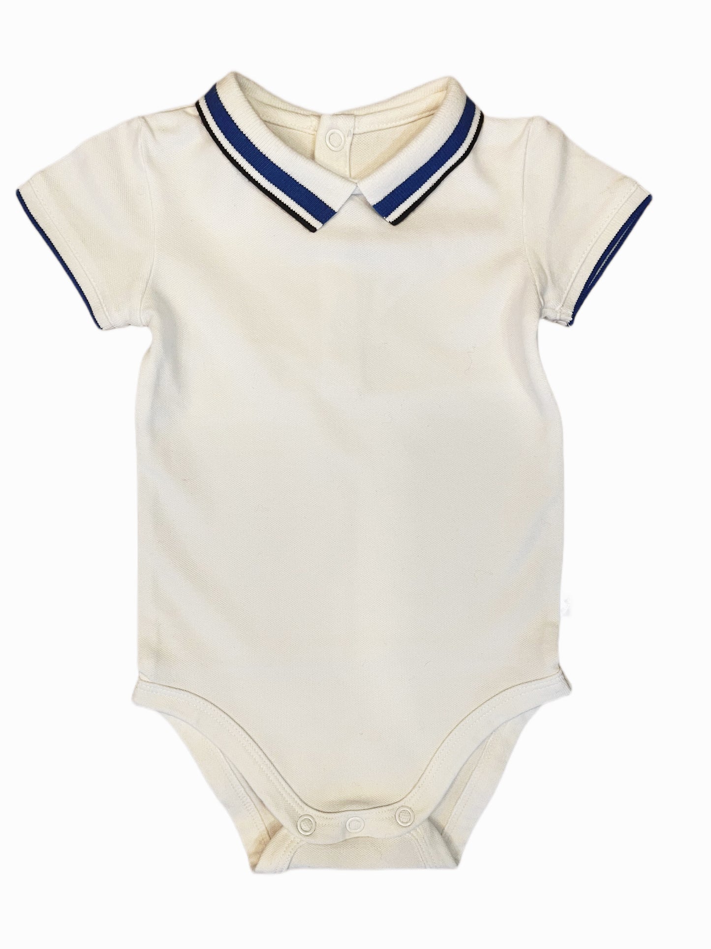 Jacadi Short Sleeve Polo Bodysuit with Blue & Black Collar (12M)