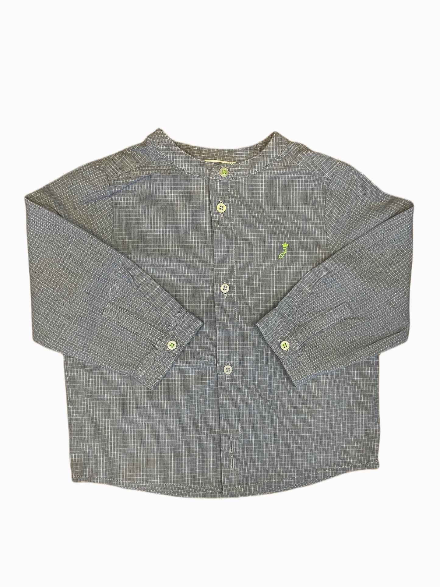 Jacadi Blue & White Plaid Long Sleeve Shirt (18M)