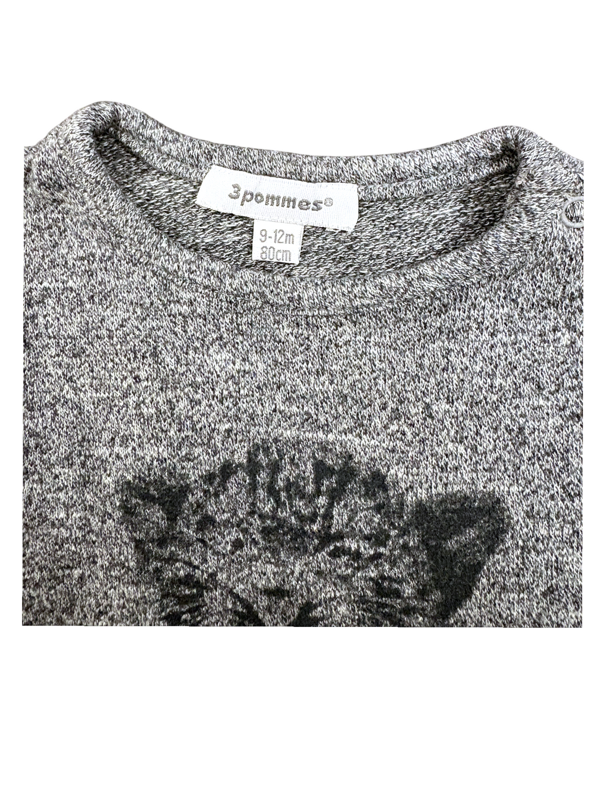 3 Pommes Boy Grey Leopard Roarr Cotton Long Sleeve Top, 9-12M / 80 - second hand baby clothing