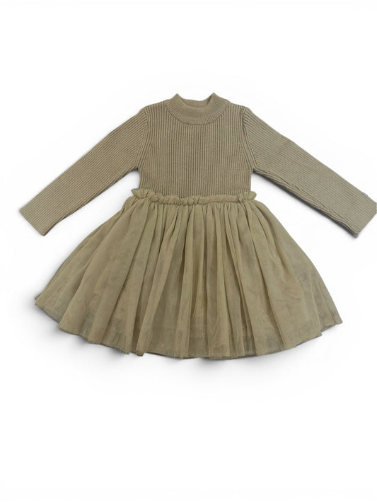 Donsje Taupe Knit & Tulle Dress (12-18M)