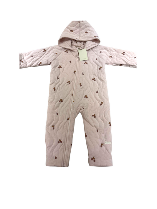 Fixoni Girl Pink Acorn Quilted Hooded Coverall, 12M / 80