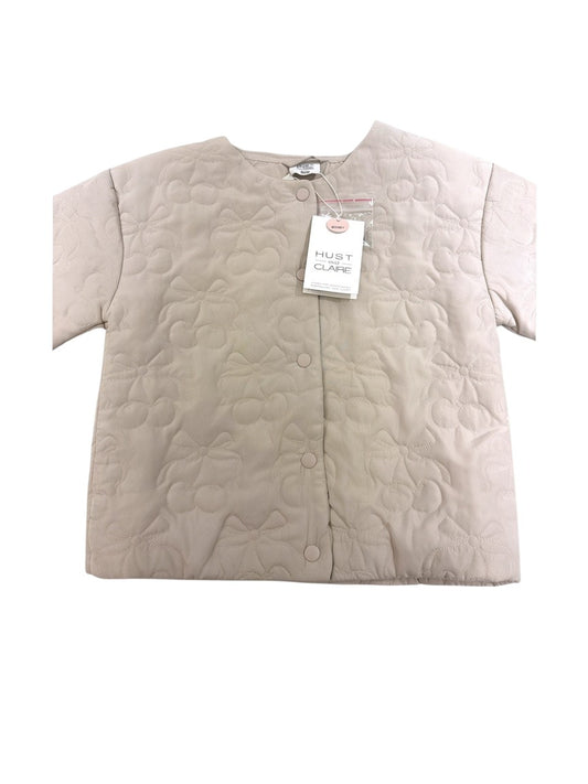 Hust and Claire Girl Beige Bow Quilted Jacket, 4Y / 104, 6Y / 116