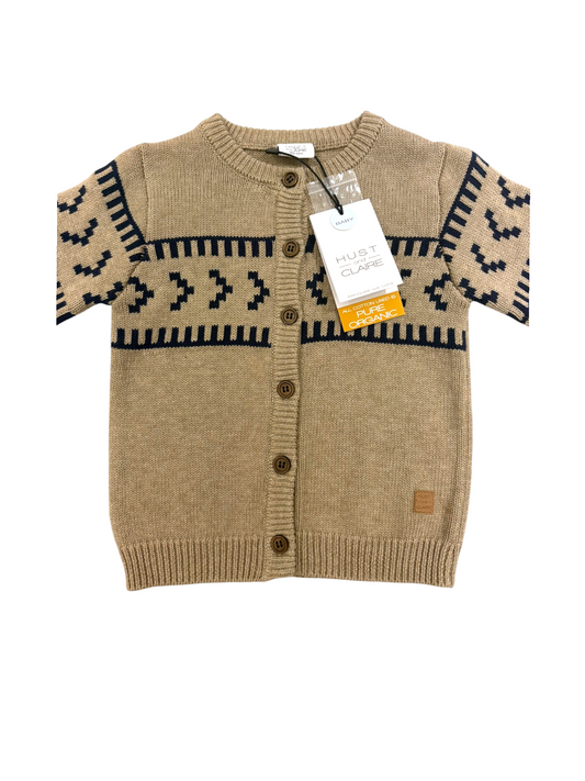 Hust and Claire Unisex Khaki Geometric Knitted Cardigan, 12M / 80