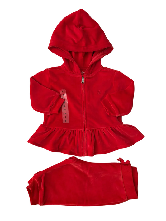 Ralph Lauren Red Velour Ensemble (6M)