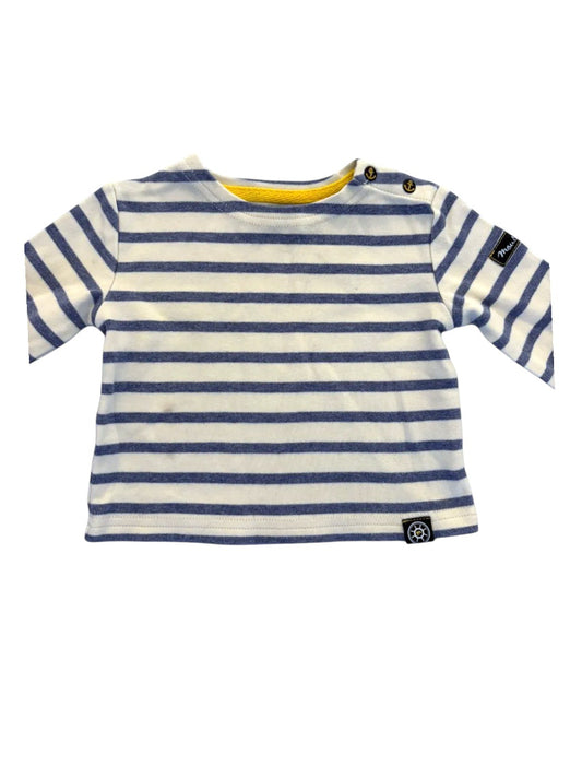 Moussaillon Blue & White Stripe Shirt size 6M - second hand baby clothing