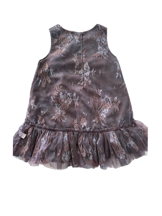 Wheat Girl Indigo Brown Floral Lace Party Dress, 12M / 80 - second hand baby clothing