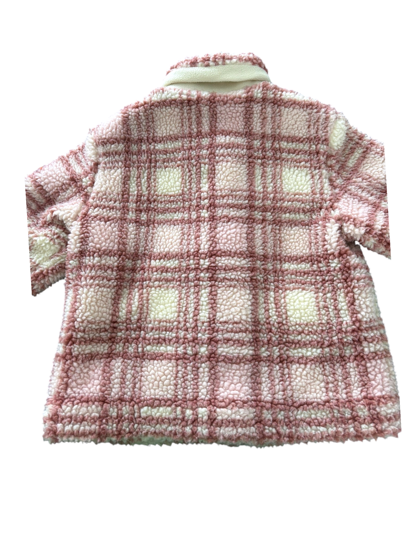 United Colors of Benetton Pink & Cream Check Teddy Coat size 3-4Y / 104 - second hand baby clothing