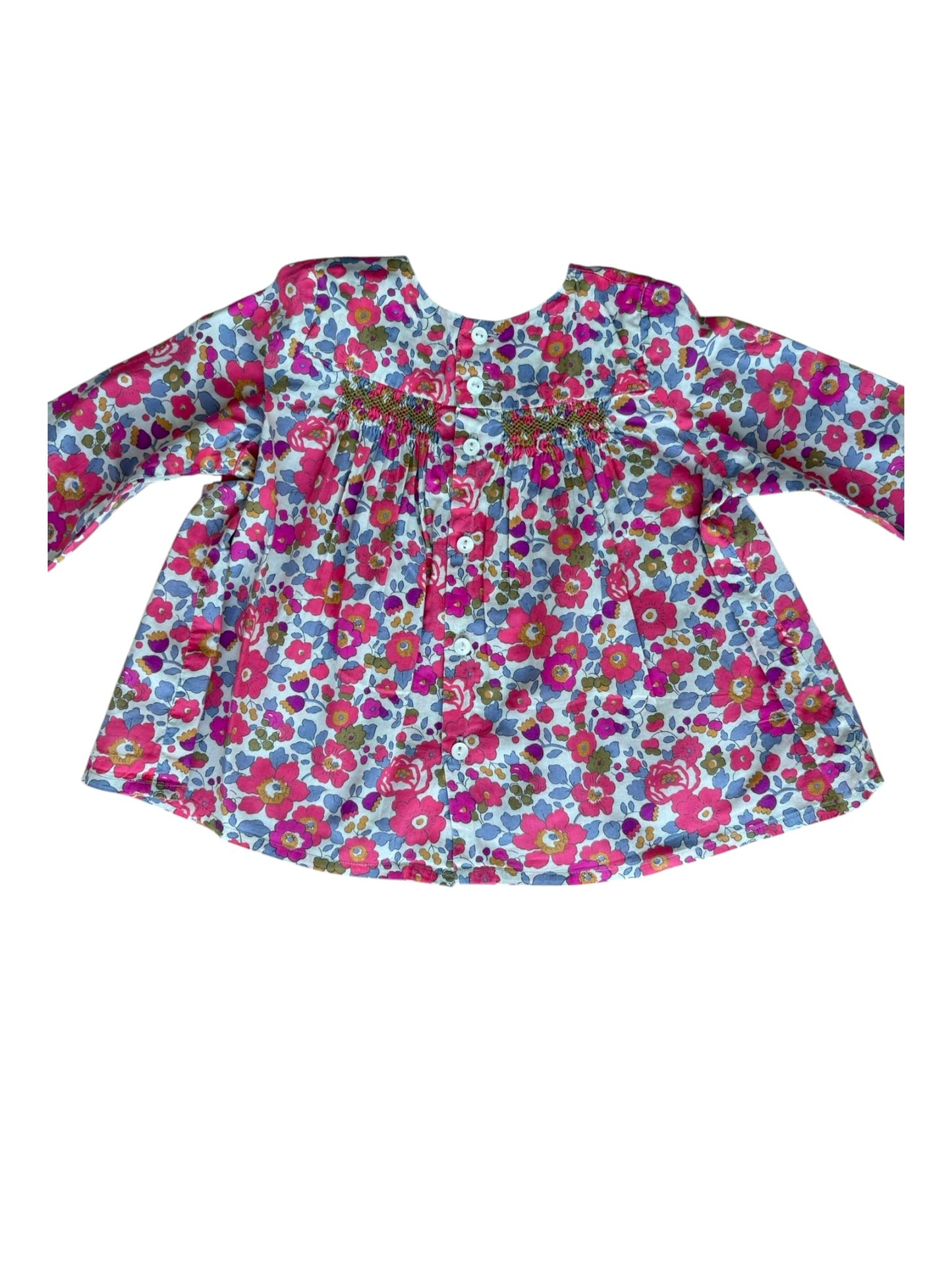 Blouse Smockée Rose à Manches Longues Liberty Bonpoint (12M)