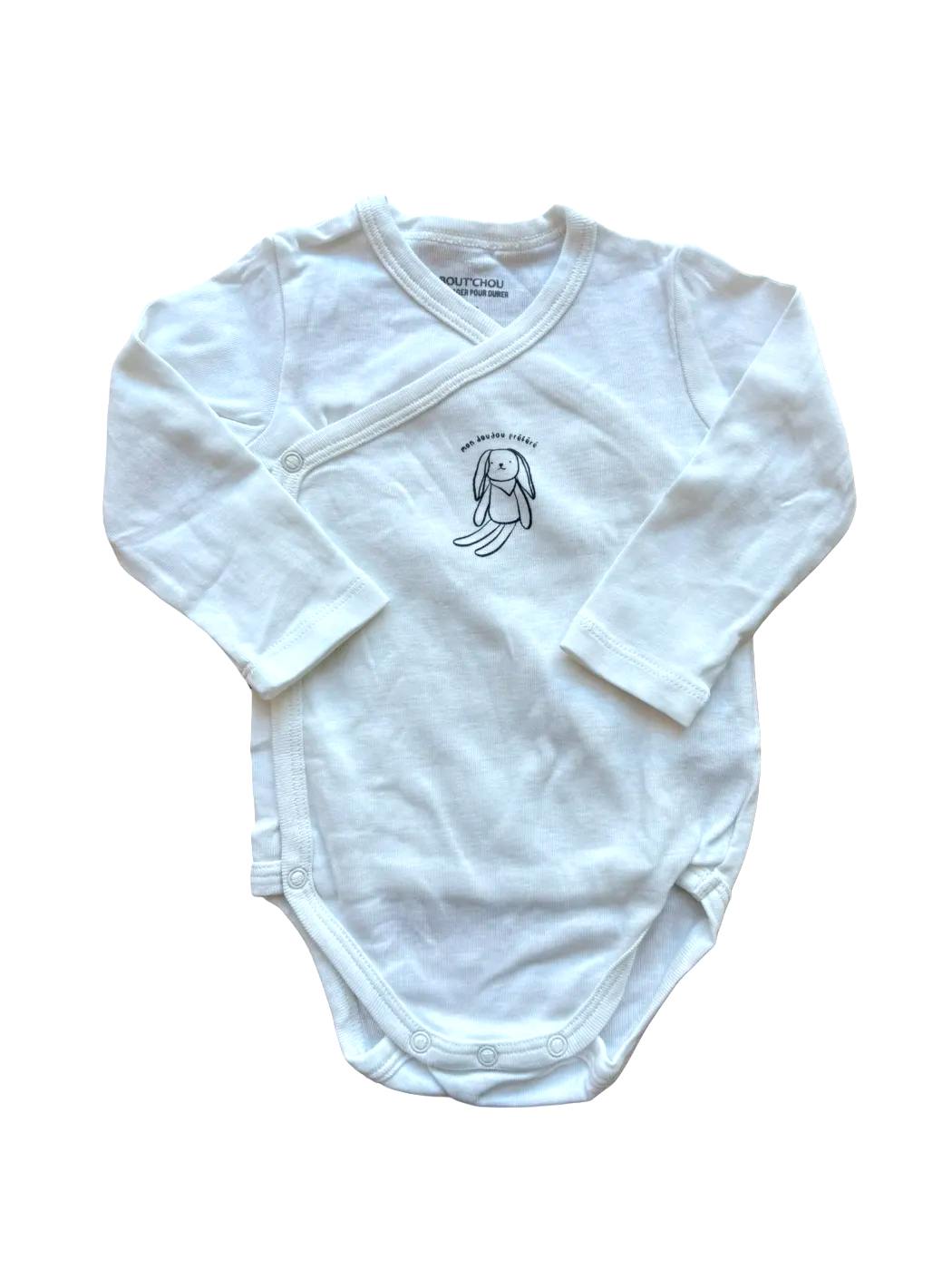 Ensemble de 2 bodys cache-cœur Bout'chou blancs à pois et lapin (6 mois)
