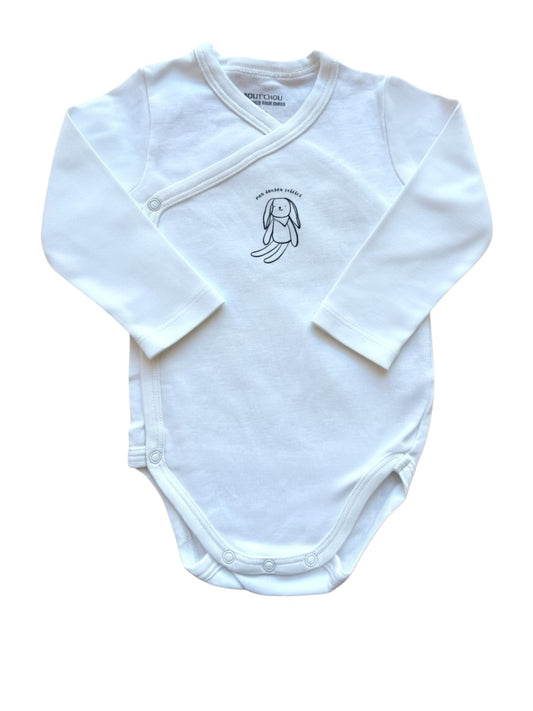 Bout'chou Bodysuits, weiß gepunktet und mit Hasenmotiv, Wickeloptik, 2er-Set (6M)