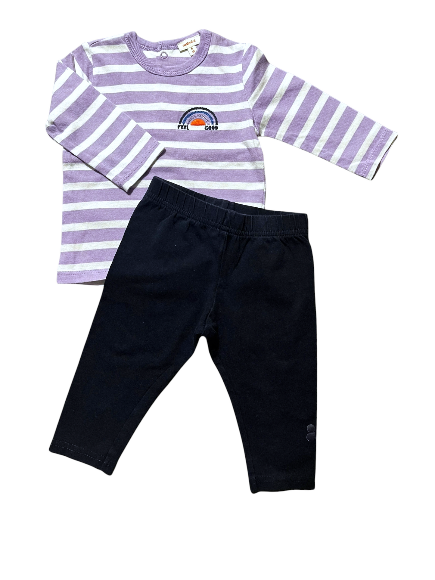 Catimini Ensemble, Purple Stripes & Navy size 3-6M (59-68cm) - second hand baby clothing