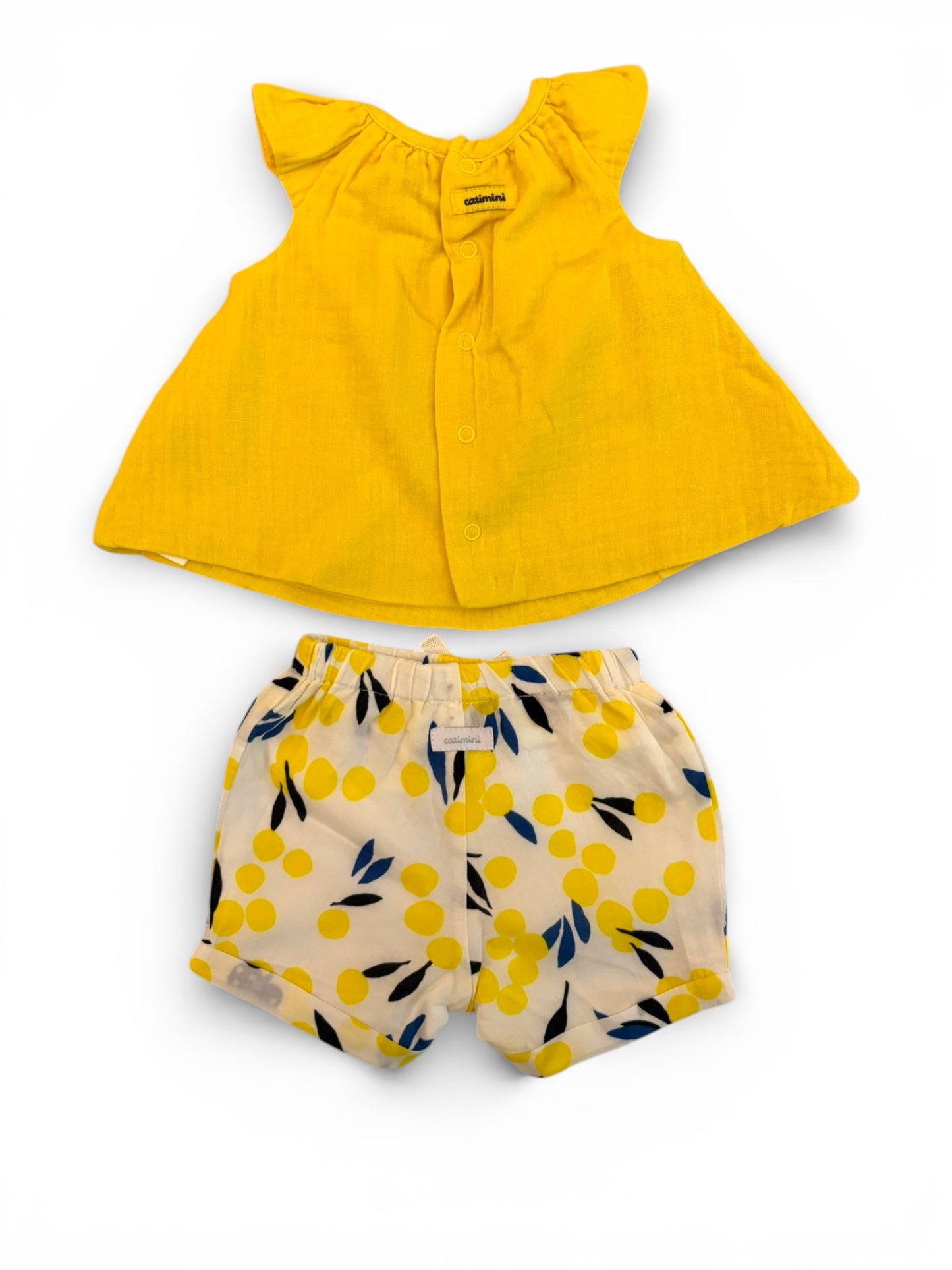 Catimini Yellow Sleeveless Blouse & Print Shorts (1M / 53cm)