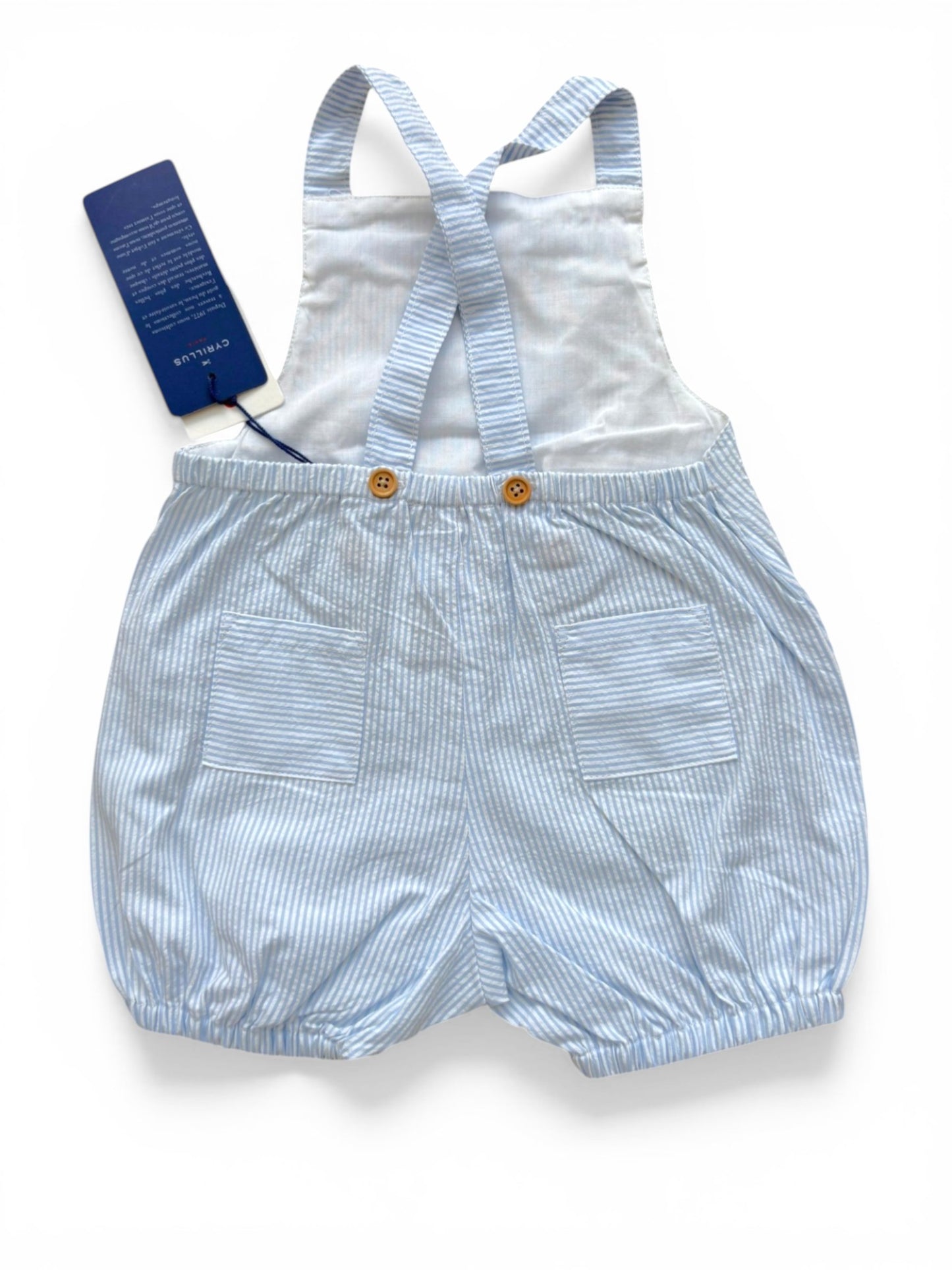 Cyrillus Blue Striped Dungaree Romper (9M)