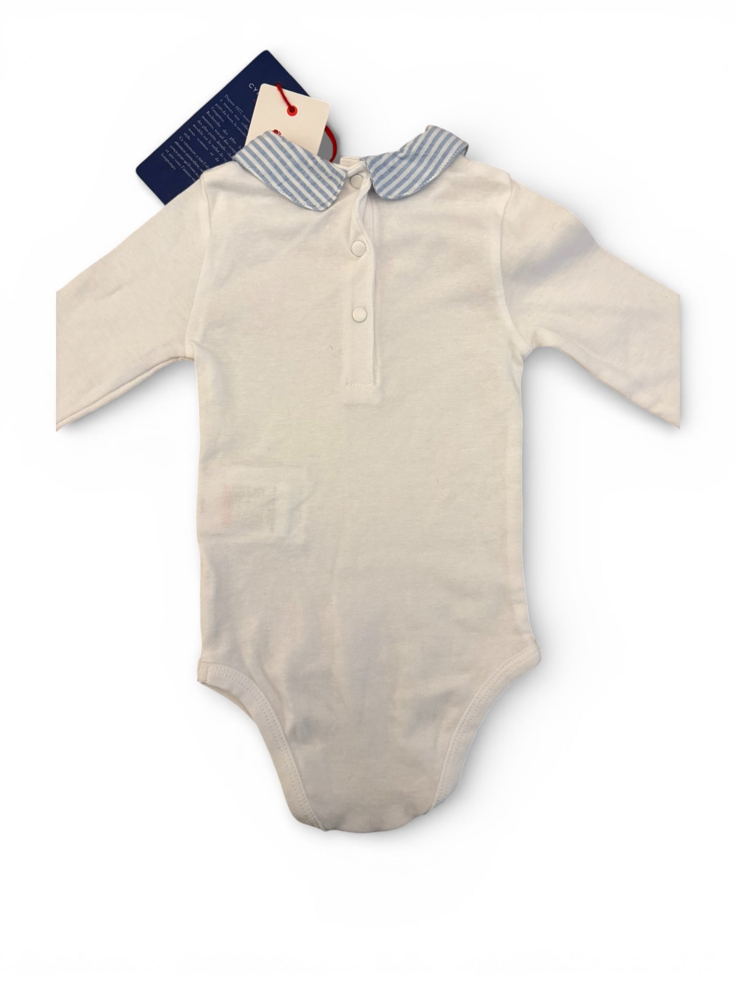 Cyrillus White Bodysuit with Striped Collar (9M)