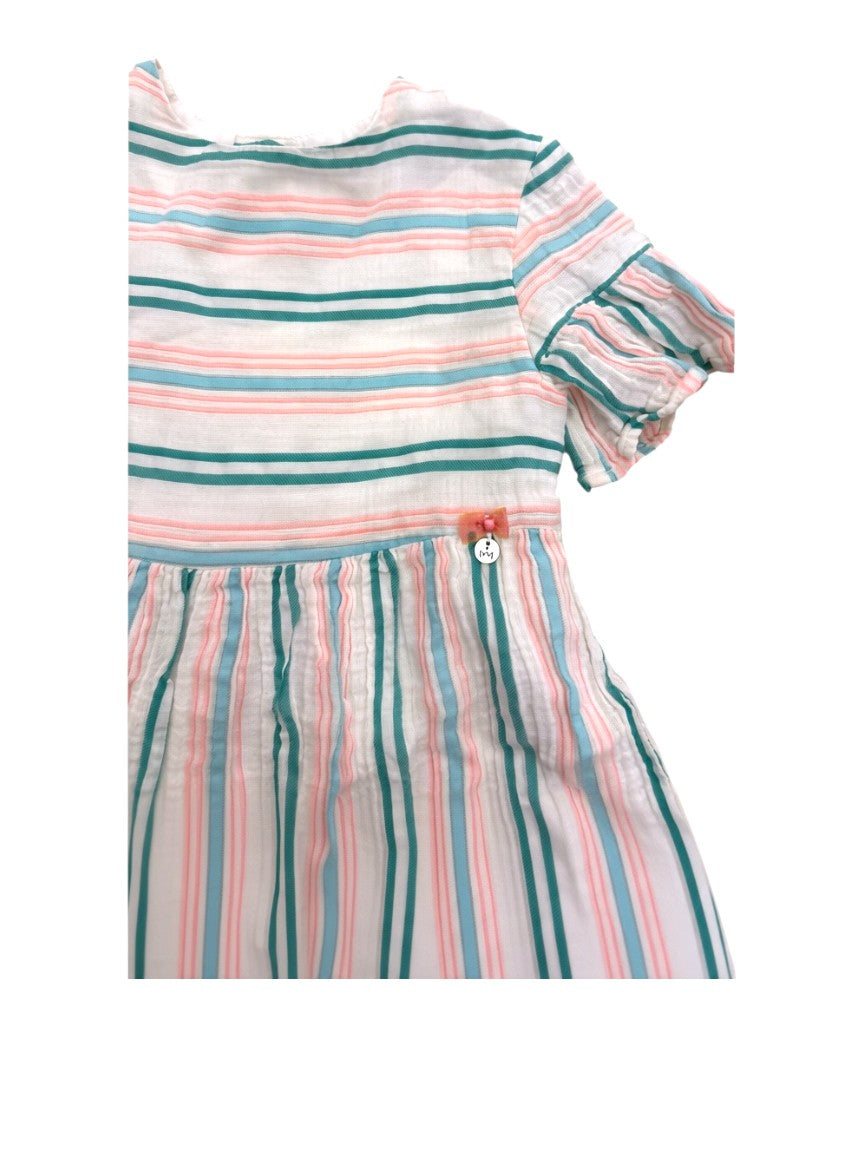 Gymp Girl Pink Green Striped Cotton Gauze Dress, 92 - second hand baby clothing