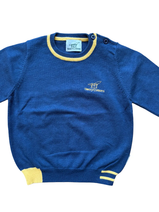 Henry Cotton Pullover in Marineblau mit gelbem Besatz (12M)