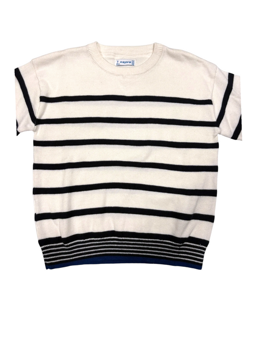 Mayoral Boys Cream & Navy Striped Cotton Sweater, 3Y / 98 - second hand baby clothing