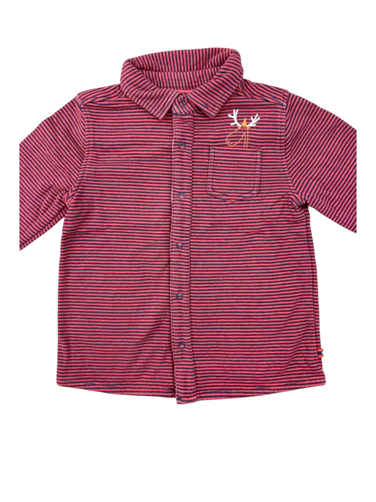 Cadet Rousselle Chemise unisexe en coton rayée rouge et marine avec renne, 2 ans