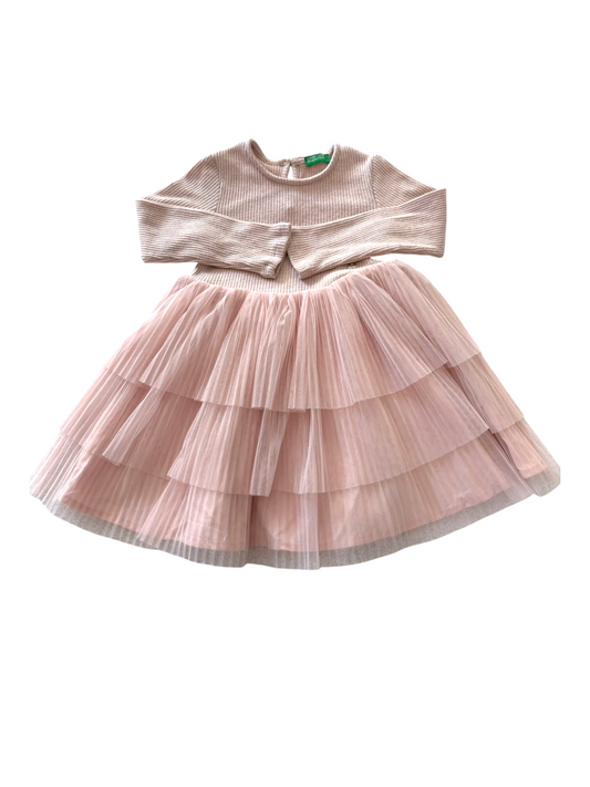 United Colors of Benetton Girl Light Pink Tiered Tulle Dress, 2-3Y / 98 - second hand baby clothing