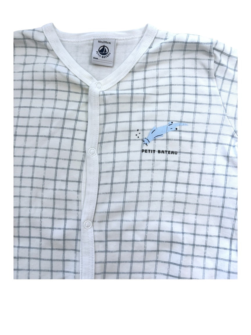 Petit Bateau Unisex White Check Footed Pyjama, 18M / 81