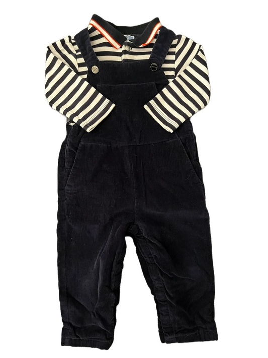 Jacadi Blue & White Overalls & Body Ensemble (18M)