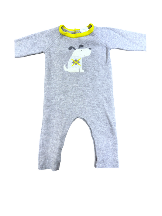 Jacadi Grey & Yellow Dog Knit Romper size 12M / 74 - second hand baby clothing