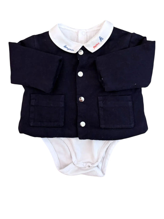 Jacadi Navy Cardigan & Bonjour Paris Bodysuit Set size 6M / 67 - second hand baby clothing