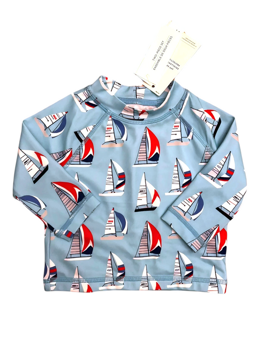 Janie and Jack Boys Teal Sailboat Rash Guard, 3-6M - second hand baby clothing