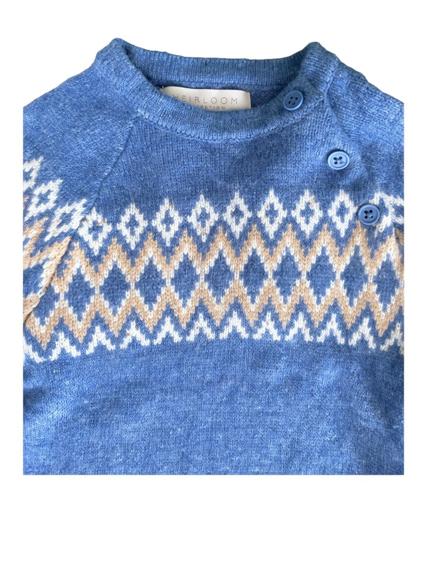 John Lewis & Partners Blue Fair Isle Sweater size 12-18M - second hand baby clothing