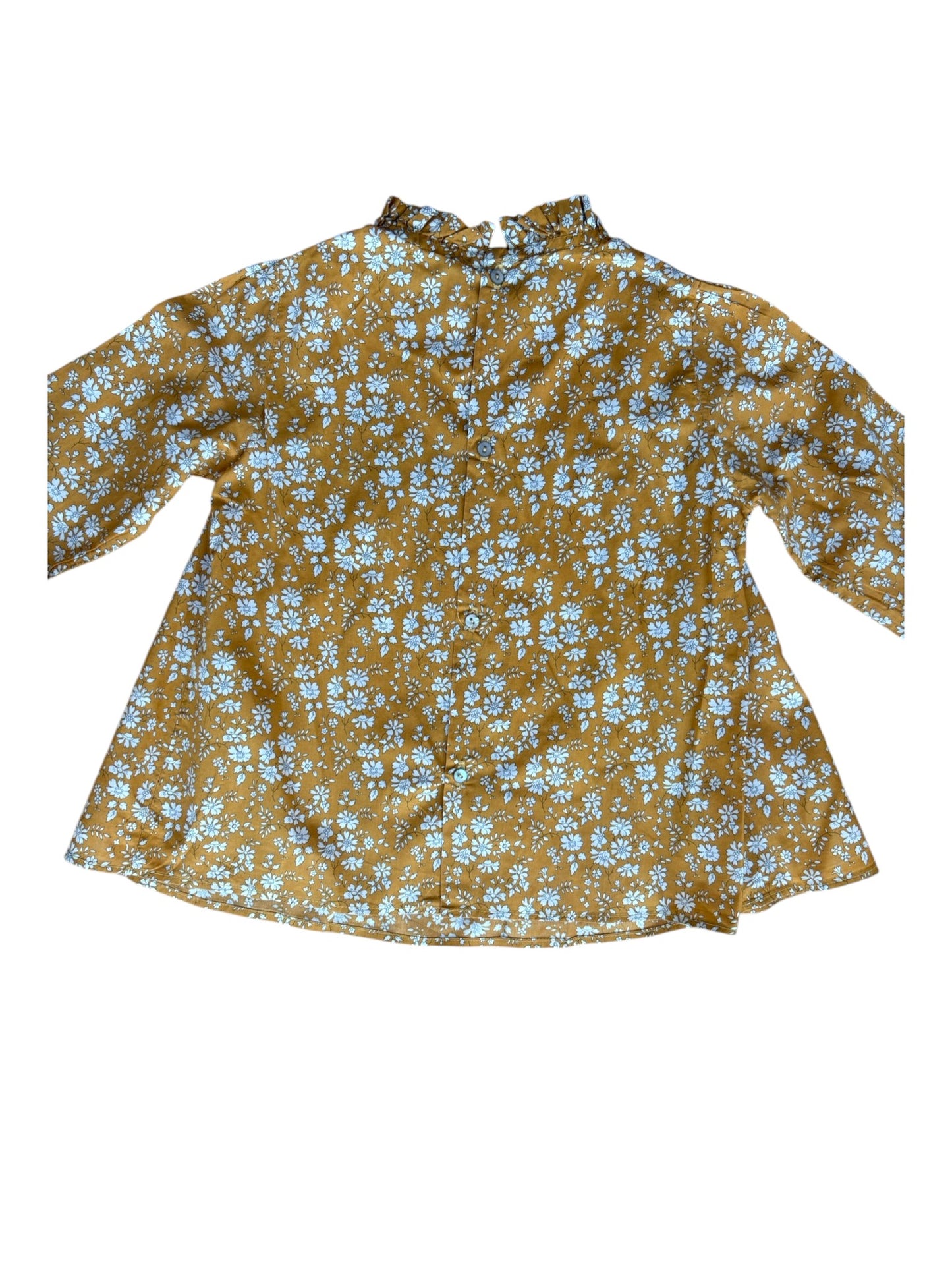 Ma Prune Céleste Yellow Floral Ruffle Collar Long Sleeve Top (18-24M)
