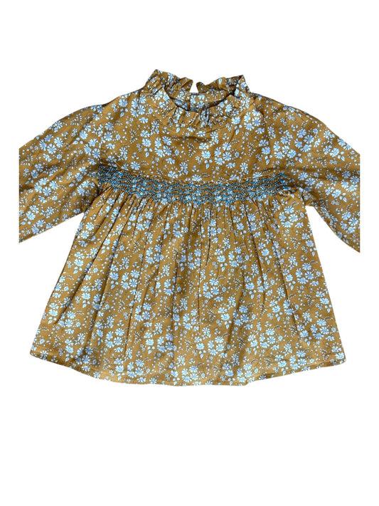 Ma Prune Céleste Yellow Floral Ruffle Collar Long Sleeve Top (18-24M)