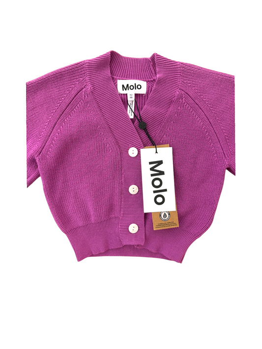 Molo Girl Purple Ribbed Organic Cotton Cardigan, 2–4Y