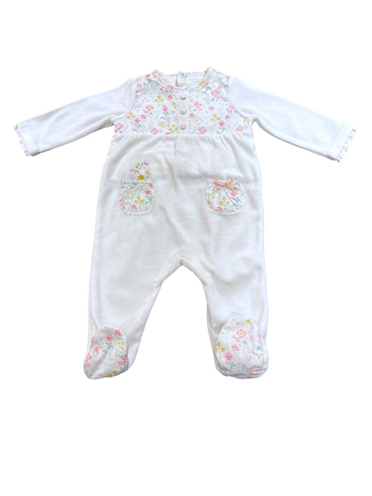 Sergent Major Mon Premier White Floral Sleepsuit (6M)
