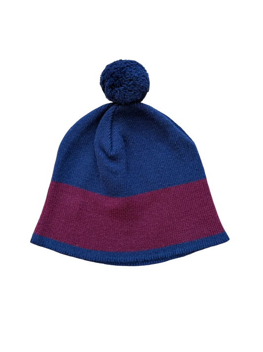 Navy & Burgundy Pompom Beanie (6-12M)