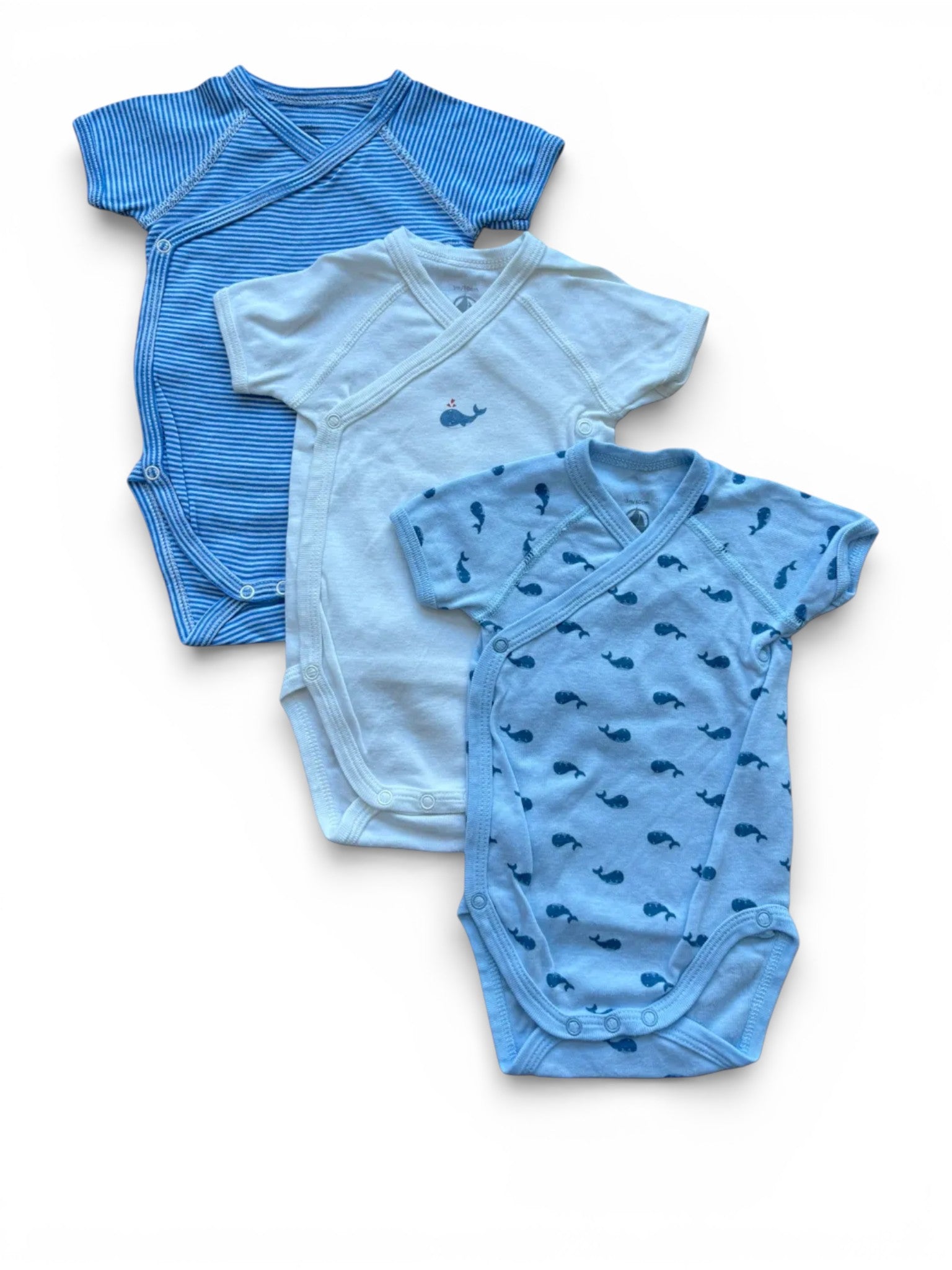 Babygrow Petit Bateau Unisexe Bleu - Taille 3 Mois - Coton Manches Courtes - Occasion Très Bon état