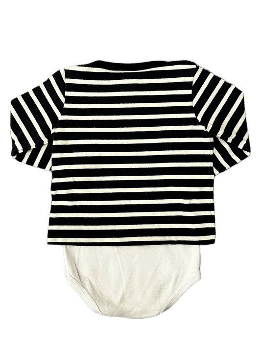 Petit Bateau Navy & White Boatneck Striped Bodysuit (24M)