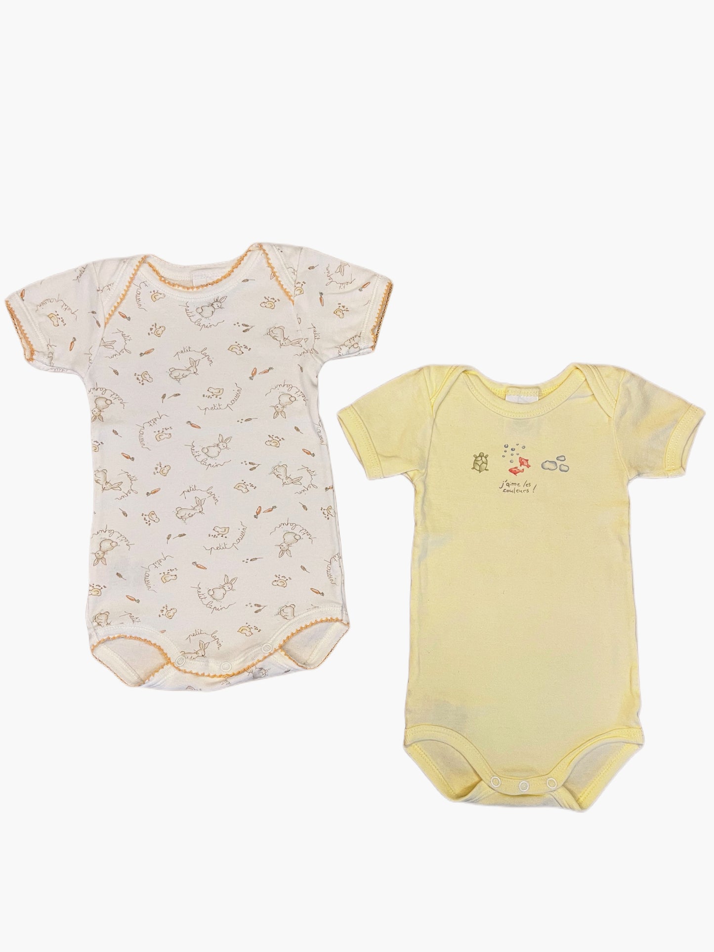 Petit Bateau Bundle: Short Sleeve Bodysuits in Yellow & Bunny Motif (3M)