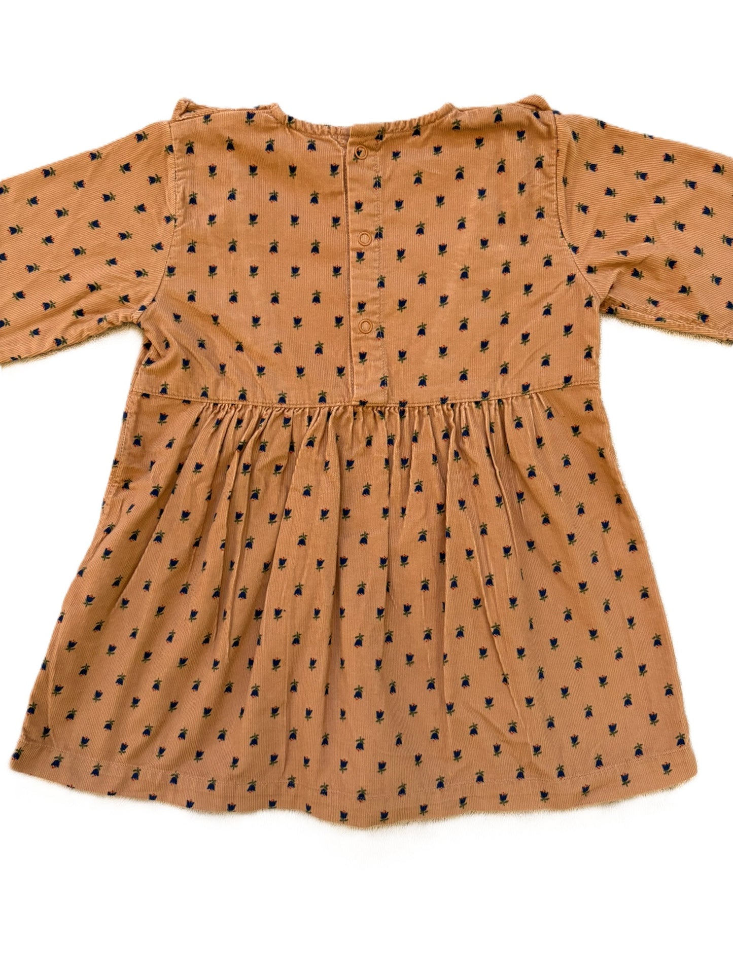Petit Bateau Blumenkleid aus karamellfarbenem Cord (24M / 86)