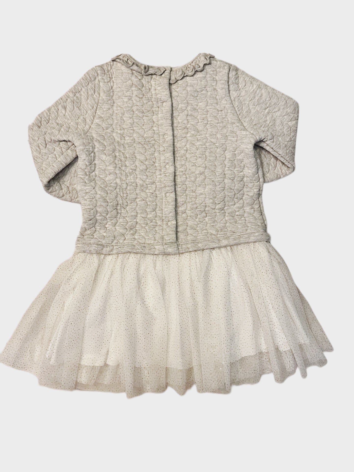 Petit Bateau Grey and White Long Sleeved Dress (36M)