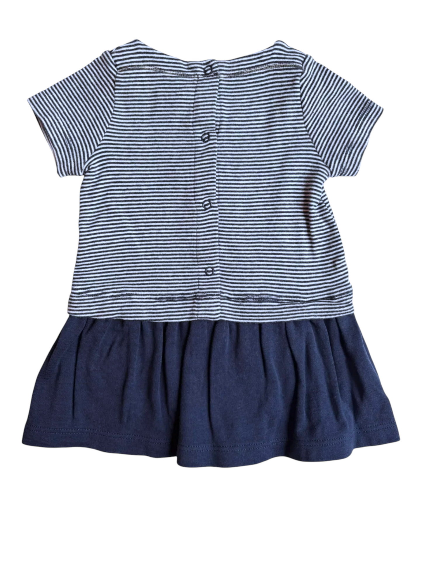 Petit Bateau Navy White Striped Dress Gold Buttons size 3M / 60cm - second hand baby clothing