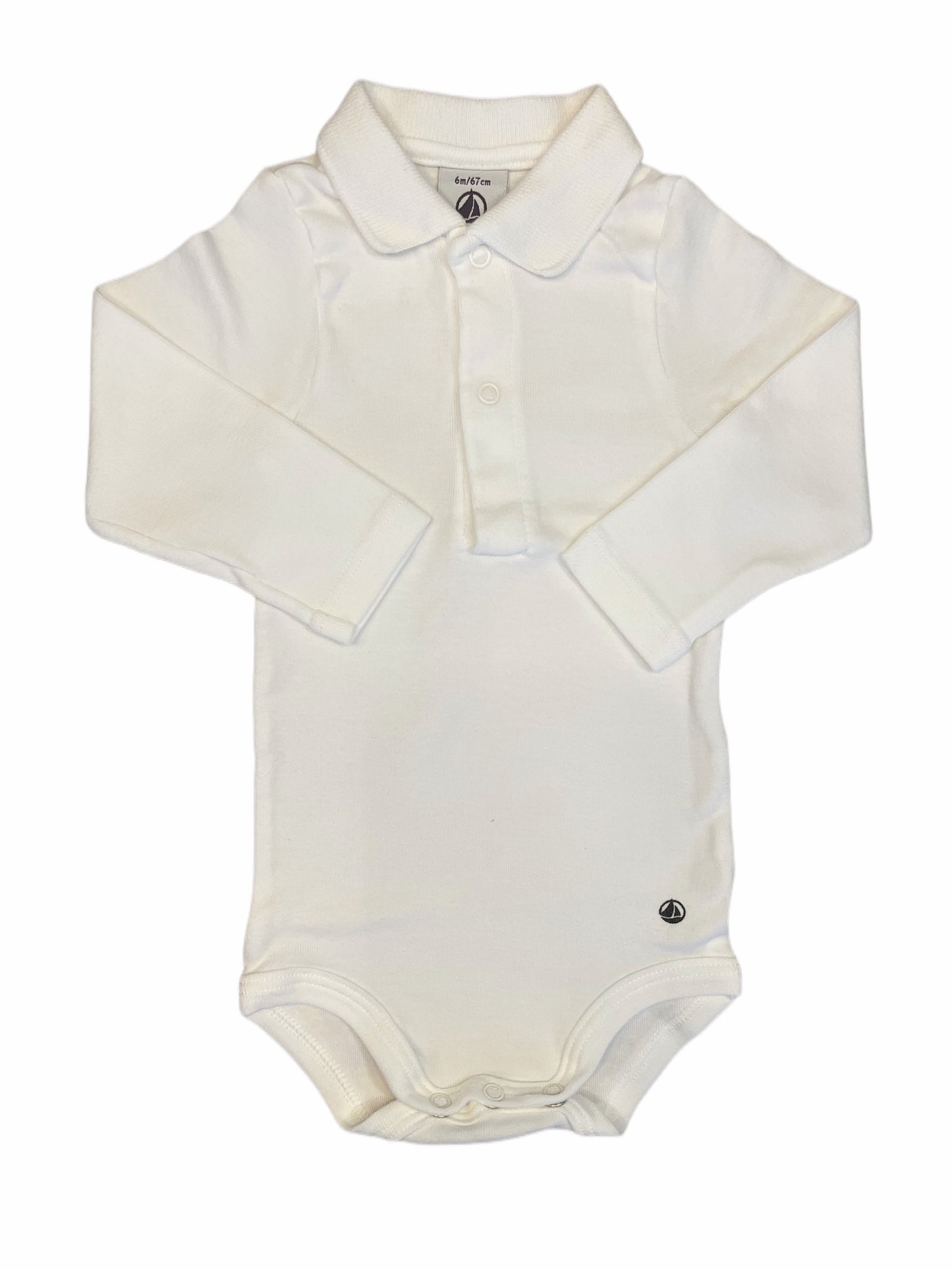 Body polo à manches longues Petit Bateau en blanc (6M)