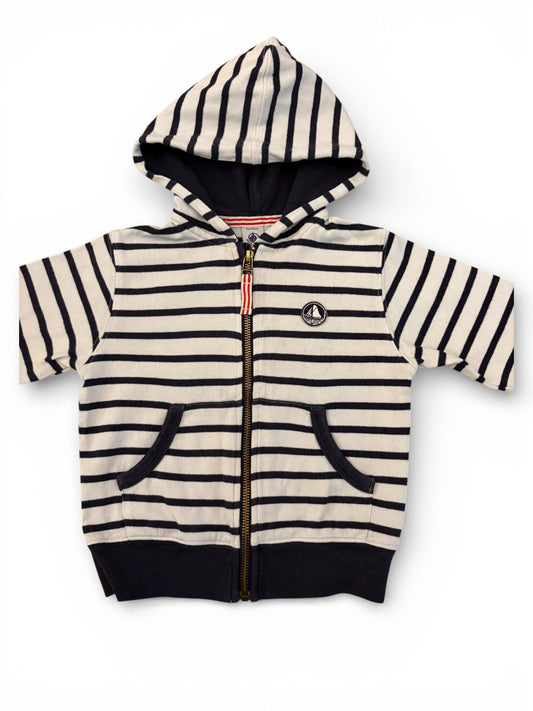 Petit Bateau Navy & White Striped Hooded Zip Sweatshirt (3Y / 94)