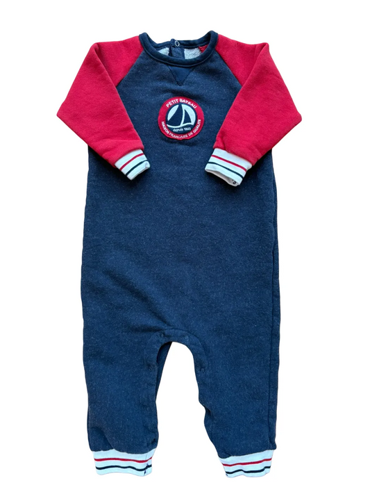 Petit Bateau Navy Red Raglan Romper (2Y / 86)