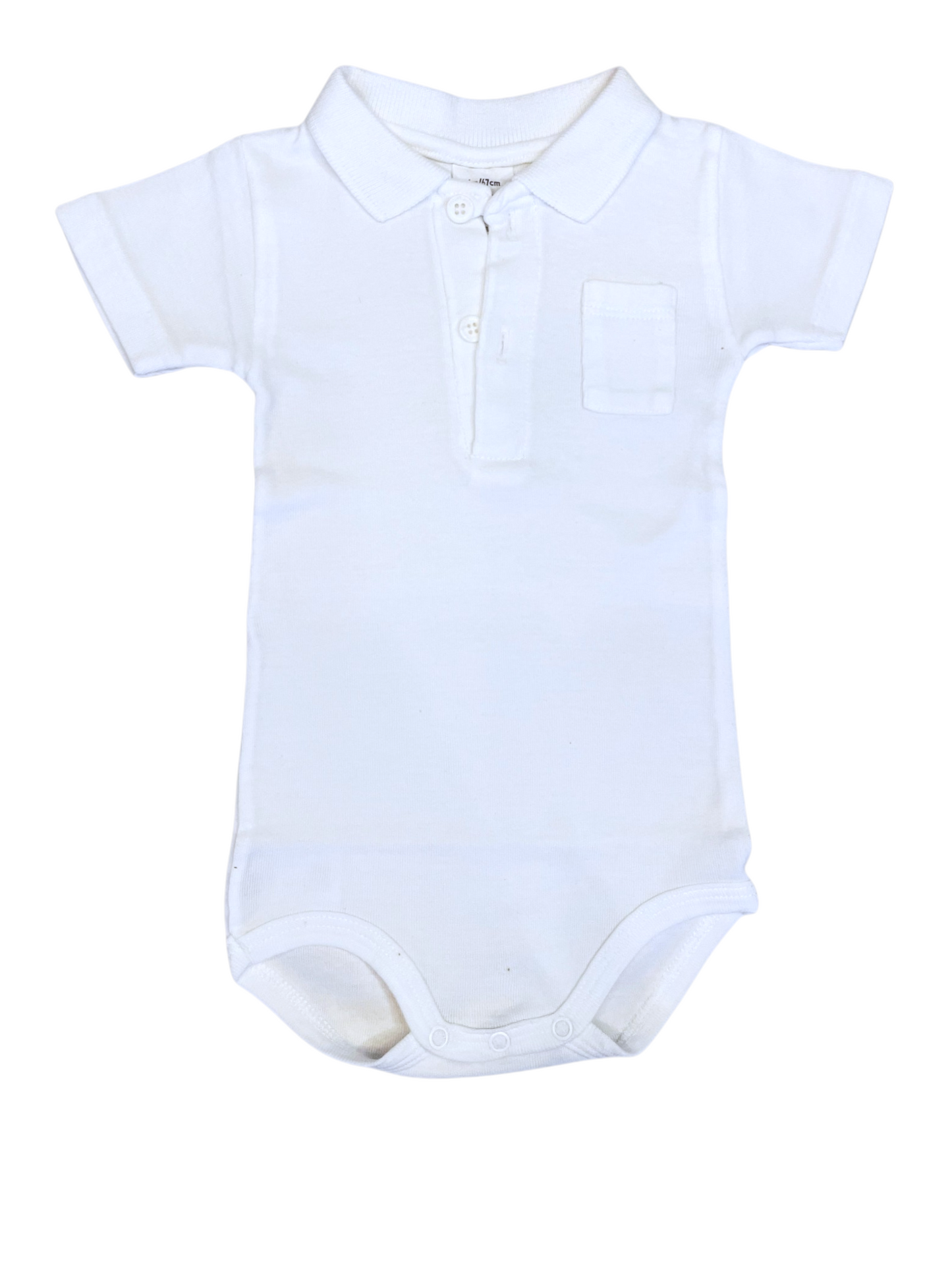 Petit Bateau Short Sleeve Polo Shirt Bodysuit in White size 6M - second hand baby clothing