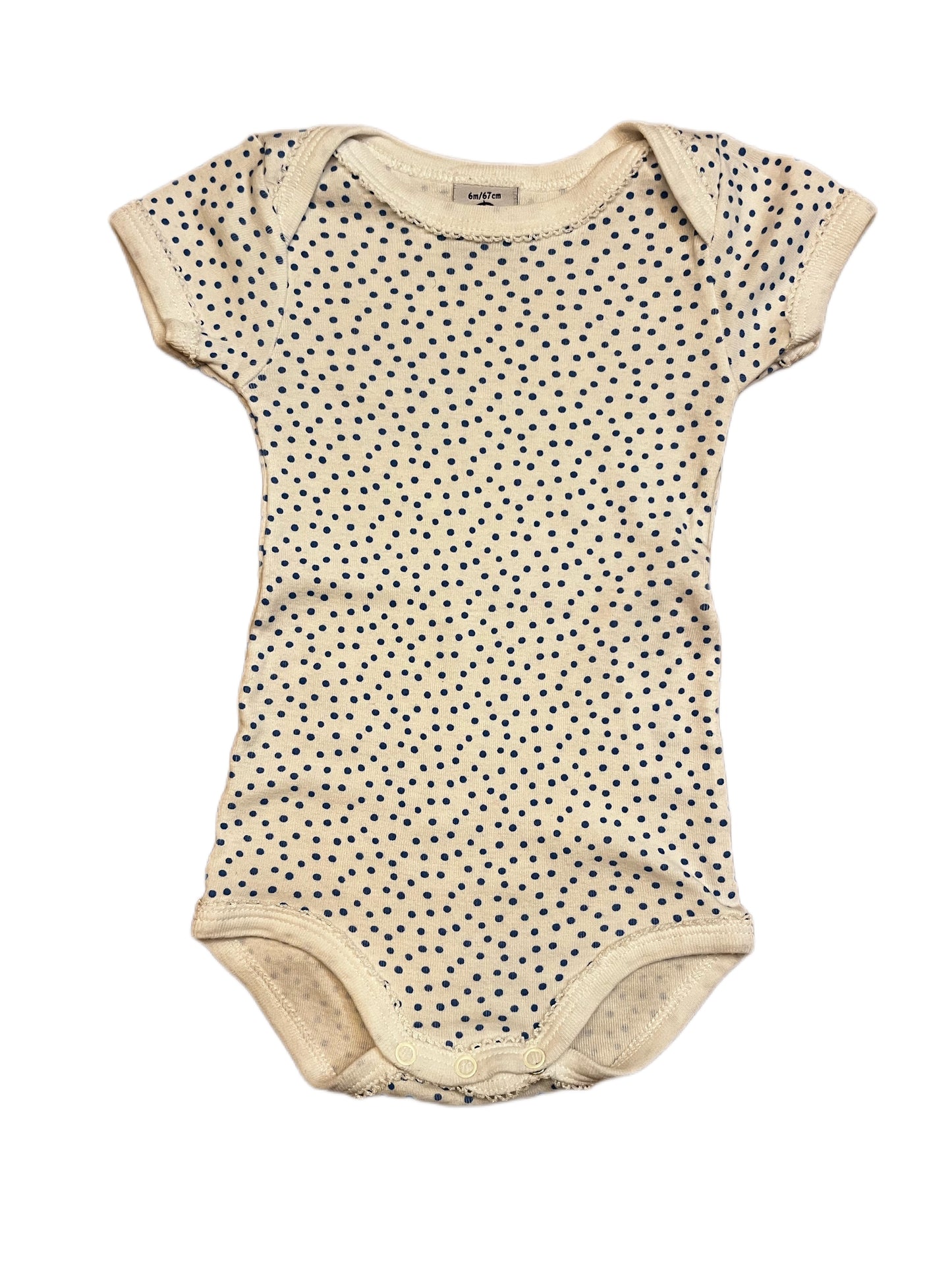 Petit Bateau Short Sleeve Bodysuit with Blue Dots (6M / 67cm)