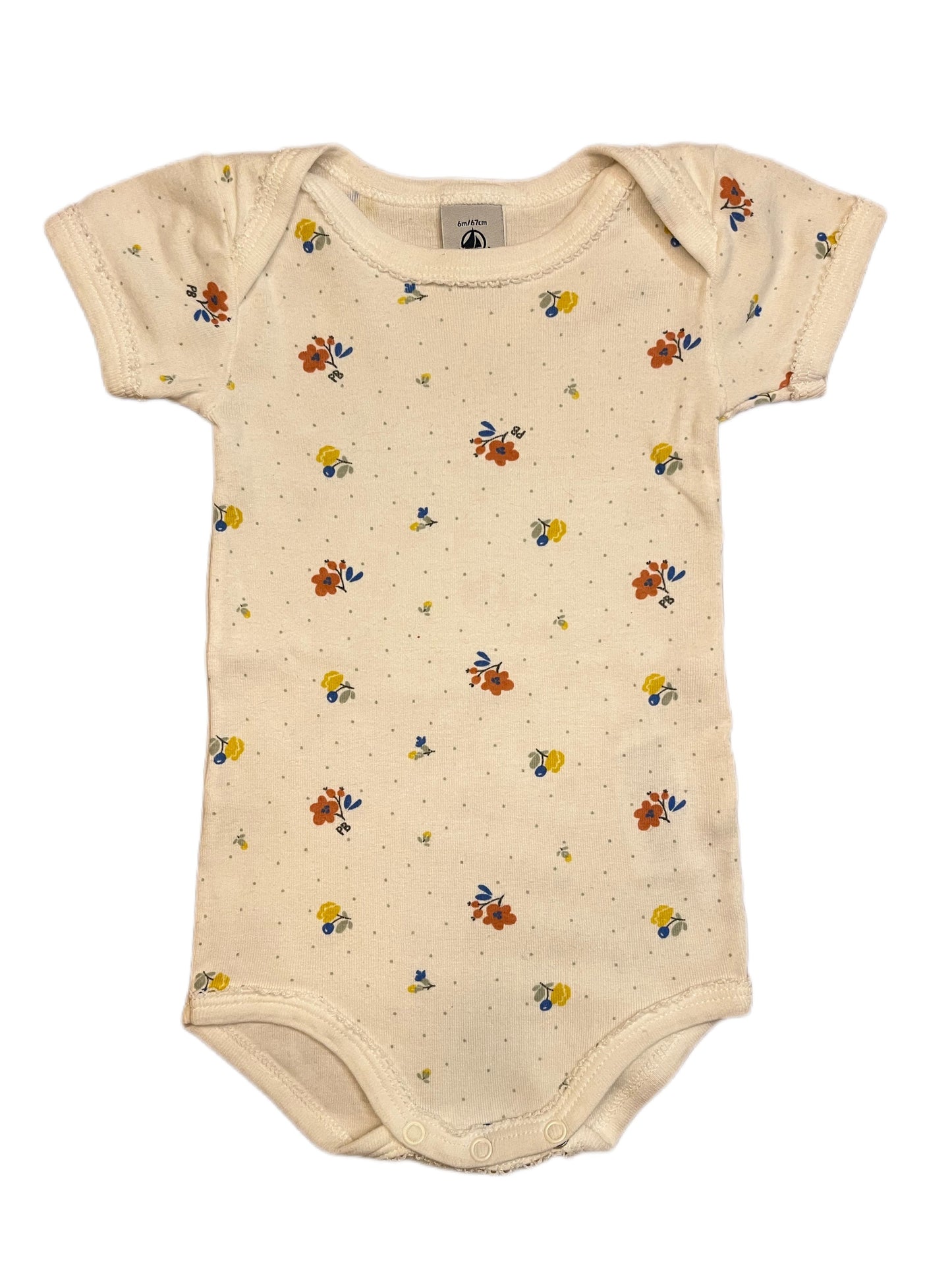 Petit Bateau Short Sleeve Bodysuit in White Floral (6M / 67cm)