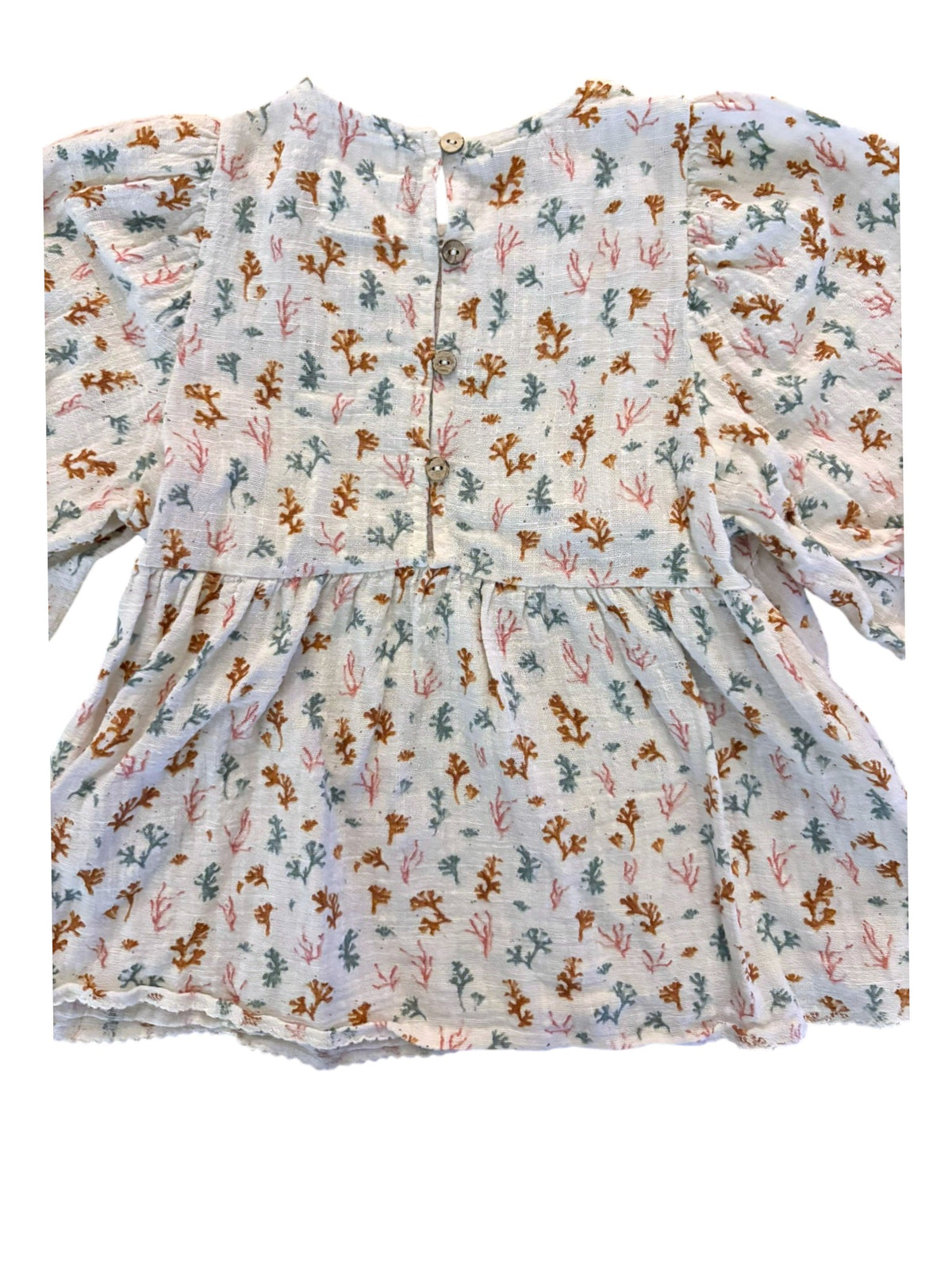 Play Up Girl Cream Seaweed Print Cotton Gauze Peplum Blouse, 3Y - second hand baby clothing