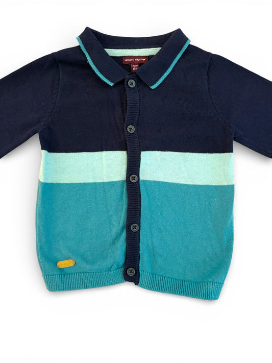 Sergent Major Turquoise & Navy Colorblock Cardigan (24M / 86)