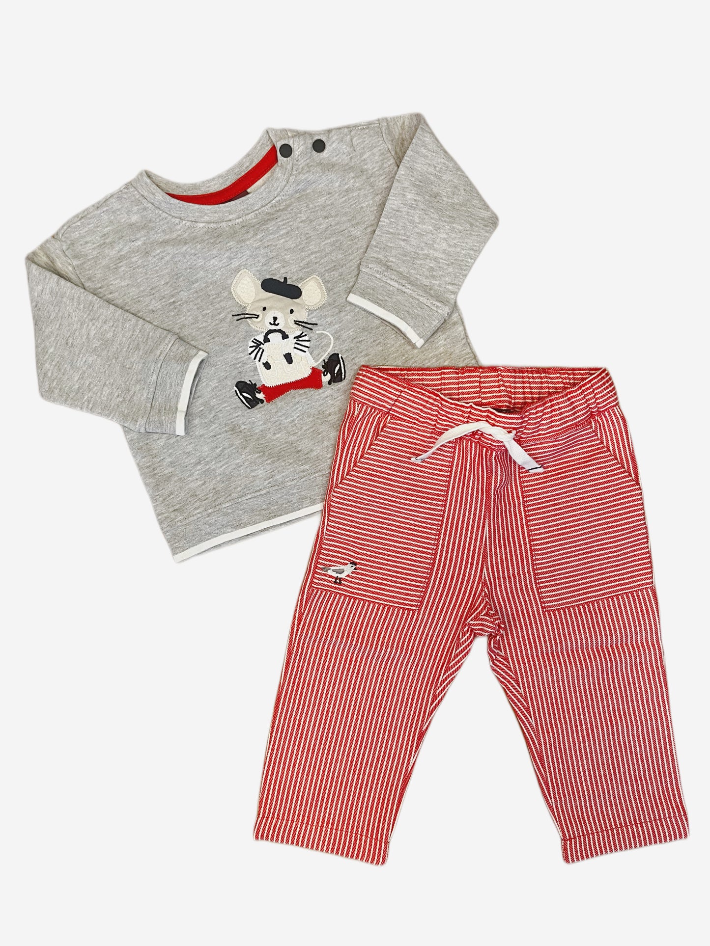 Sergent Major Ensemble: Drawstring Pants & Mouse Sweatshirt in Grey (12M)