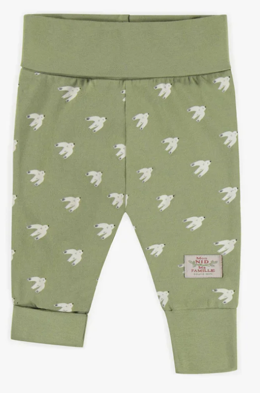 Souris Mini-Leggings, Grün mit Vögeln (6–12 M)